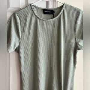 MINKPINK Light Sage/Mint Ribbed Short Sleeve Dress